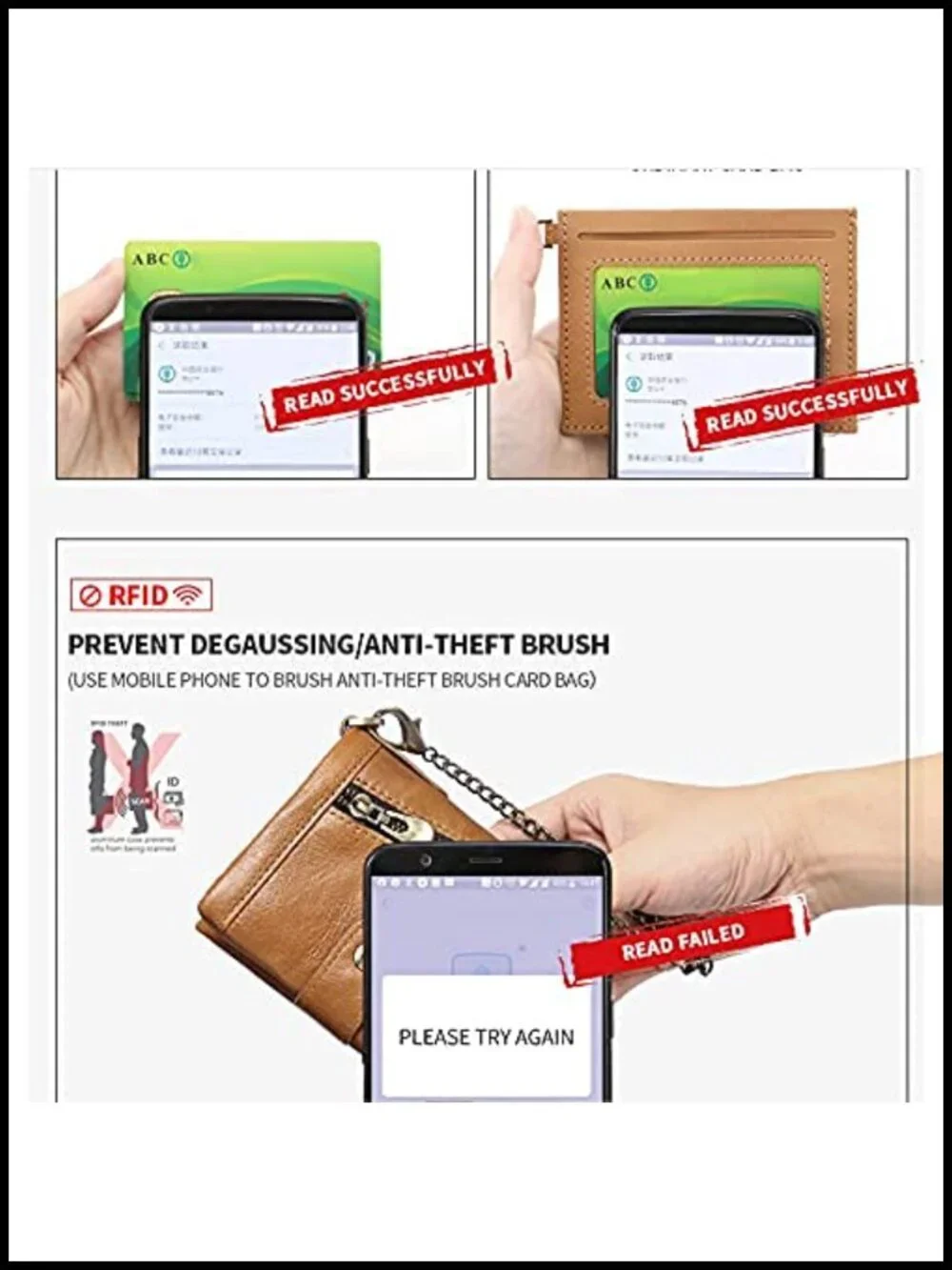 Genuine Leather RFID Bifold Wallet with Anti-Theft Chain, Multifunctional Card